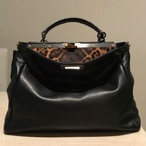 EUC Fendi Black Leopard-Lined Peekaboo Large RARE